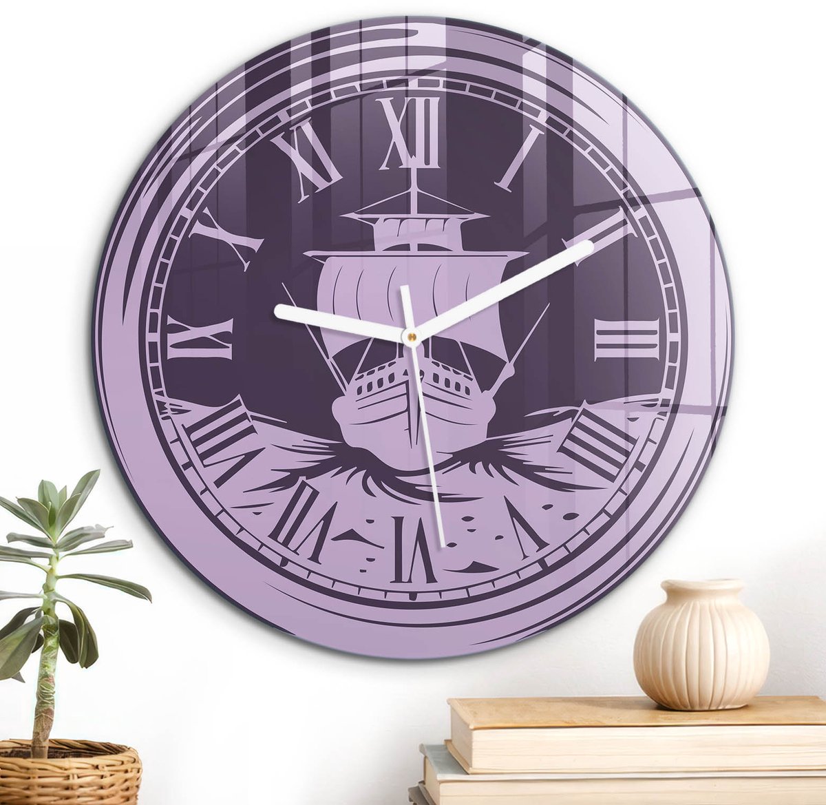 ArtPrintCave Paars Glazen Klok - Wandklok 30 cm - Muurklok Rond - Retro Klok Wandklok Keuken - Patronen En Ontwerpen Unieke Klok - Witte Klokwijzers