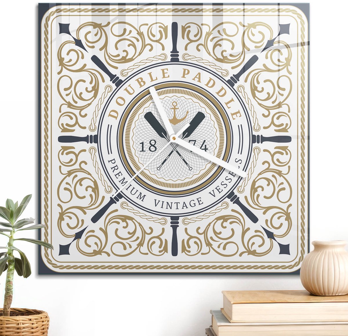 ArtPrintCave Marine Glazen Klok - 30x30 cm - Wandklok Vierkant - Retro Design Stille Wandklok - Abstractie Wandklok Keuken - Witte Klokwijzers
