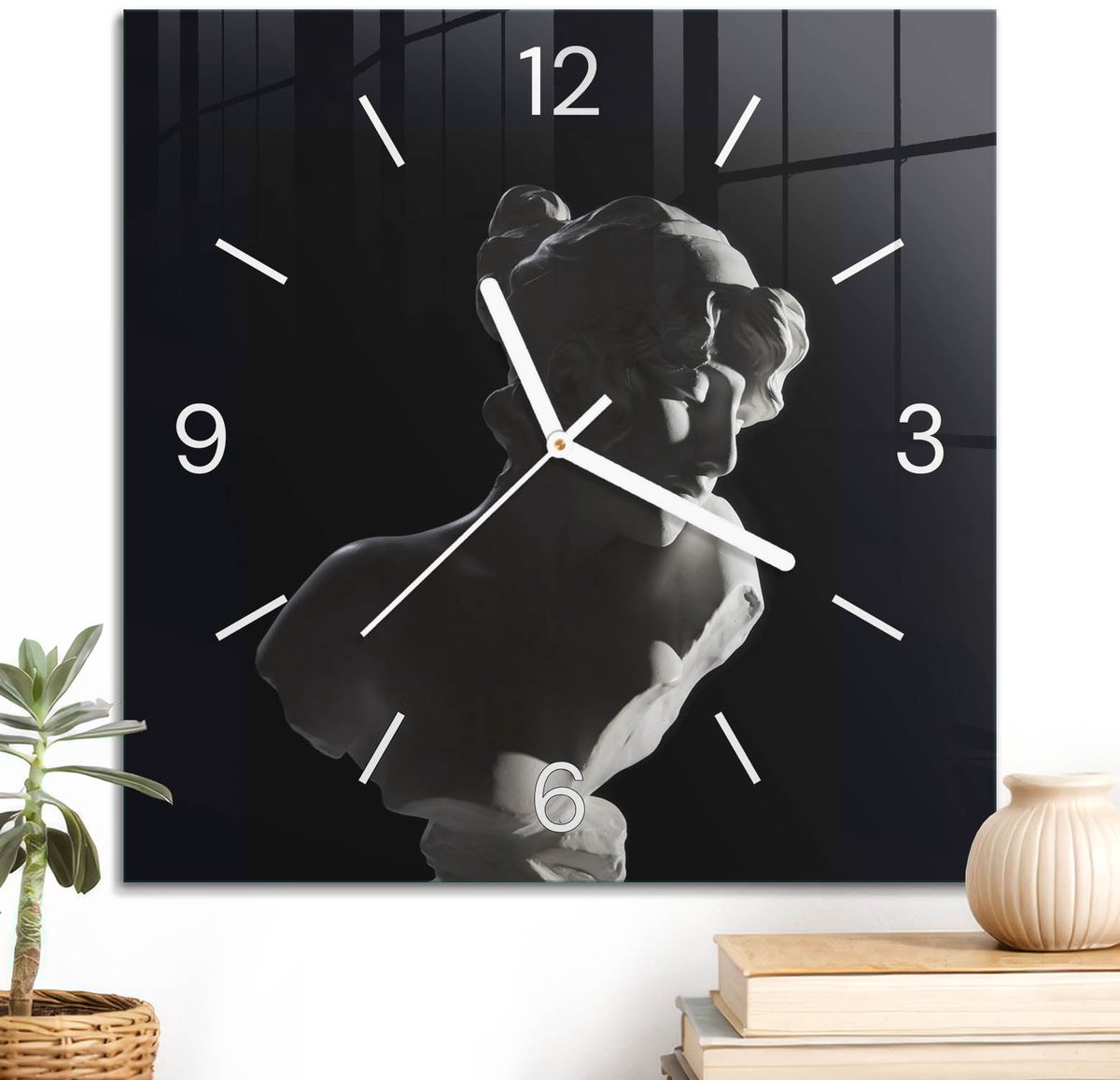 ArtPrintCave Zwart Glazen Klok - 30x30 cm - Wandklok Vierkant - Klassieke Elegantie Wandklok Keuken - Abstractie Unieke Klok - Witte Klokwijzers
