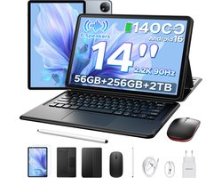 DOOGEE U14 VIP- Tablet - 56 GB RAM (6+50 GB) + 256 ROM (2TB/TF) - GAMINI AI - 14 inch 2.2K+90 Hz - 14000 mAh/33W - 6 Speaker -Android 16 -RK3576S AI- inclusief muis - Stylus - toetsenbord- Beschermhoes - Schermbeschermer - Grijs