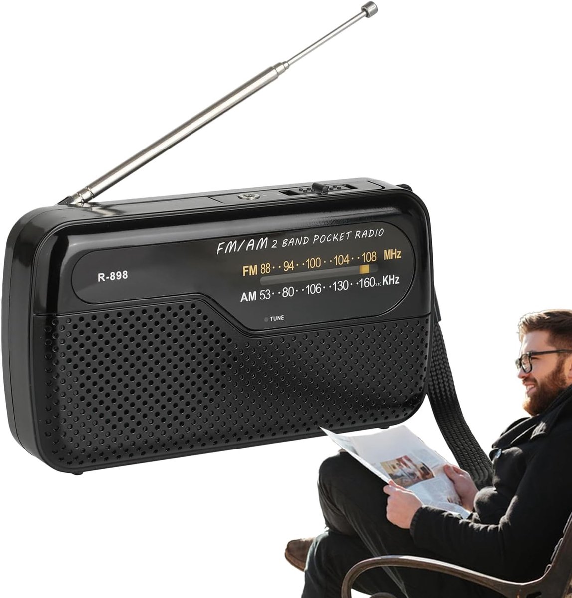 Draagbare radio - Noodradio - Retro radio - FM radio - op batterijen - Keukenradio - FM/AM - voor thuis, sport, reizen, kamperen, wandelen, buitenshuis en roadtrips - zwart