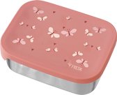 Fresk Boîte à déjeuner pour enfants - Boîte à déjeuner - Boîte à tartines pour fille - Acier inoxydable - 2 compartiments - Rose - Butterflies