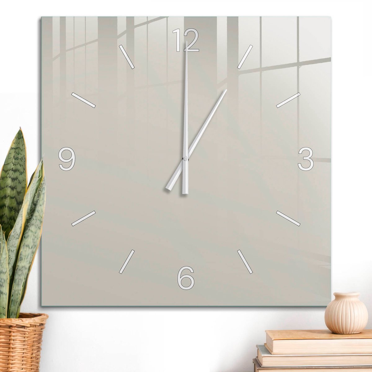 ArtPrintCave Romig Glazen Klok - 60x60 cm - Wandklok Vierkant - Warme Steen Wandklok Keuken - Abstractie Unieke Klok - Witte Klokwijzers