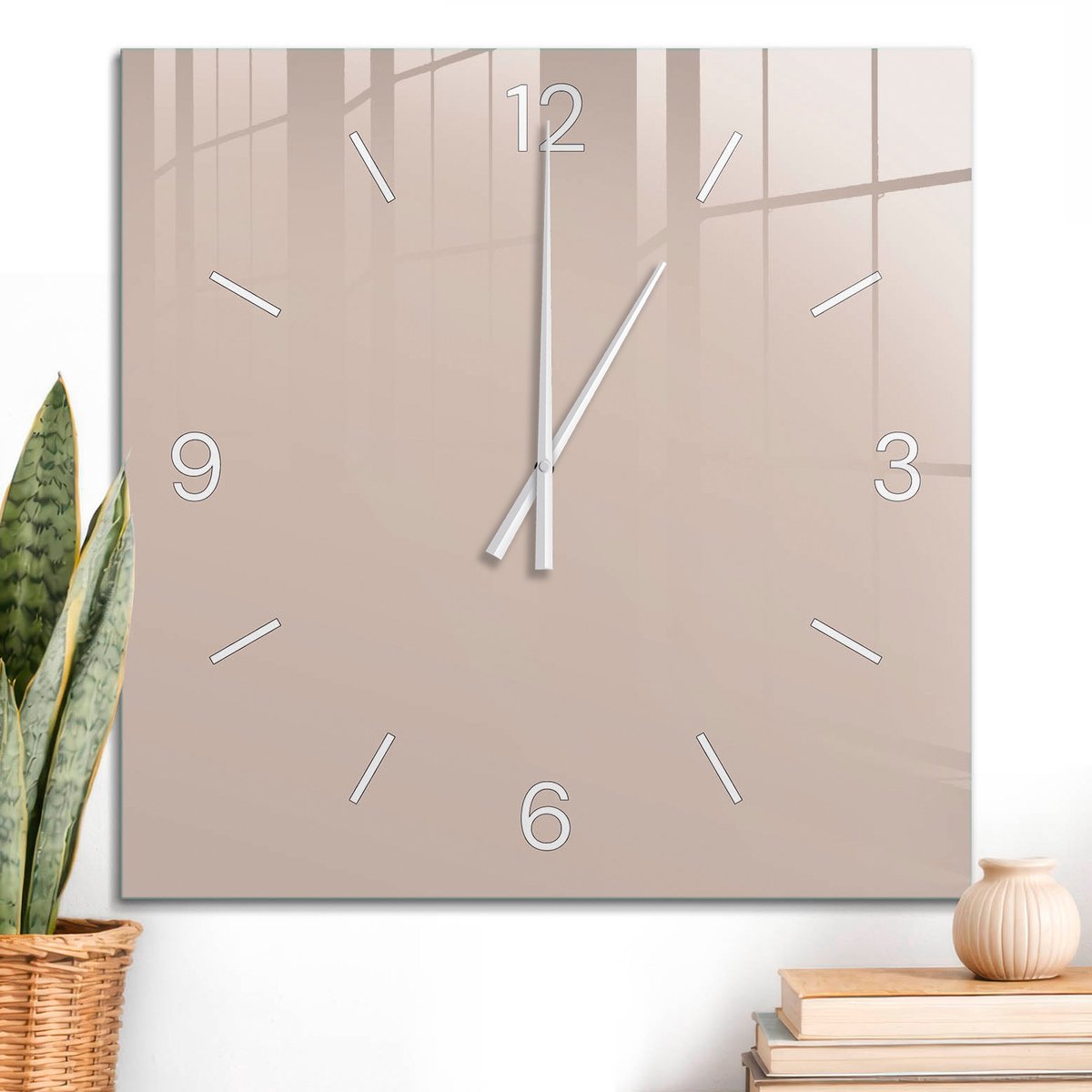 ArtPrintCave Roze Glazen Klok - 60x60 cm - Wandklok Vierkant - Beige Roze Unieke Klok - Abstractie Stille Wandklok - Witte Klokwijzers