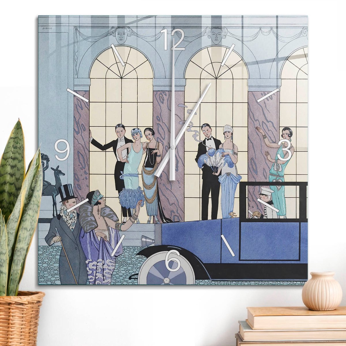 ArtPrintCave Blauw Glazen Klok - 60x60 cm - Wandklok Vierkant - Retro Extravagantie Stille Wandklok - Andere Voertuigen Wandklok Keuken - Witte Klokwijzers