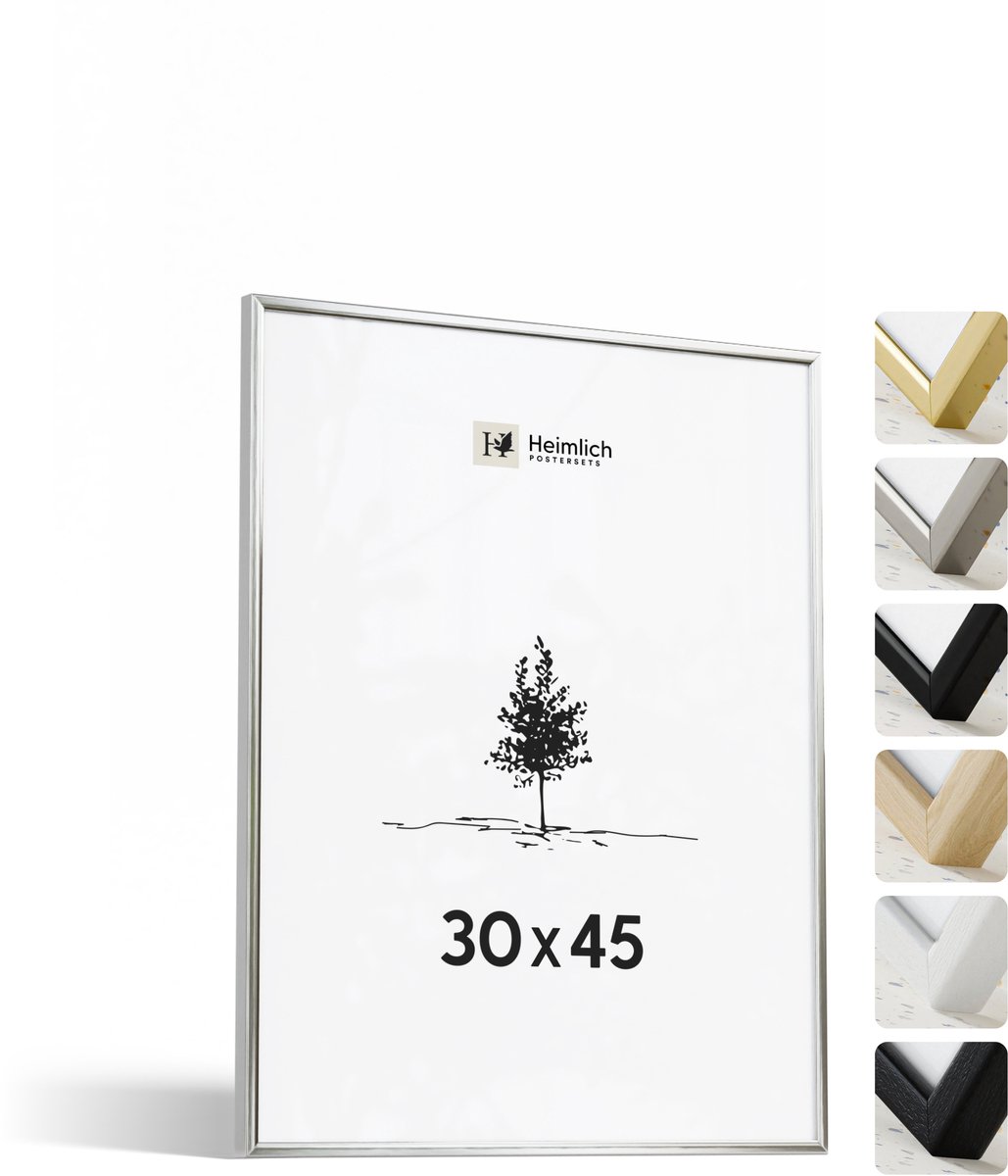 Heimlich Fotolijst 30x45 cm - Posterlijst Metaal Zilver - Wandhangend - Onbreekbaar Kunststof Glas