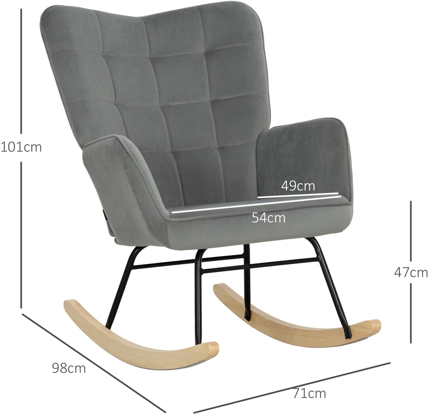 DESMIU Schommelstoel 71 x 98 x 101 cm - Zacht Schommelen Met Armleuningen - Voor Woonkamer En Slaapkamer - Polyester - Donkergrijs