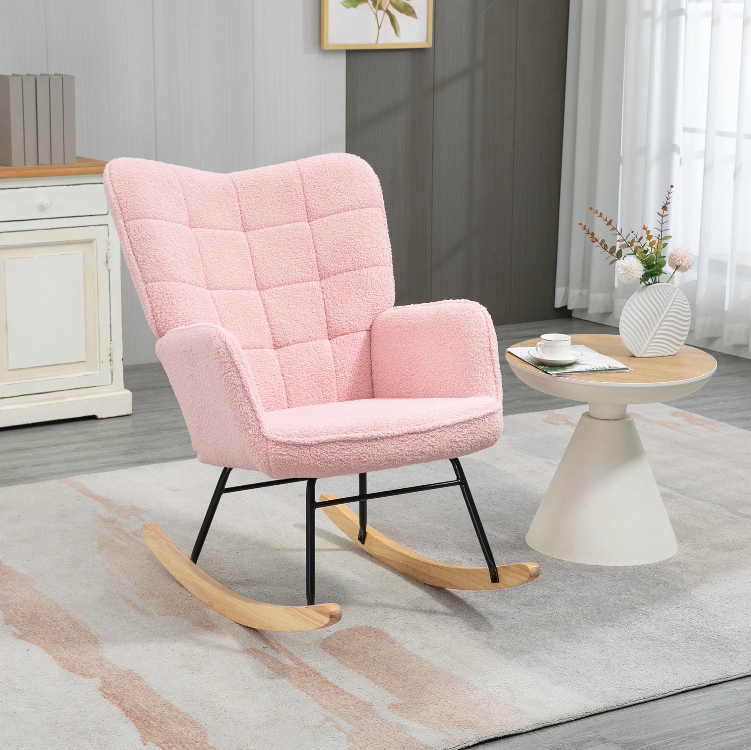MODENUIT Schommelstoel 71 x 98 x 101 cm - Met Hoge Rugleuning En Armleuningen - Woonkamer - Polyester - Roze