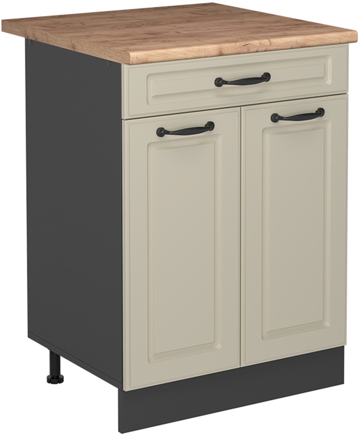 Vicco Keukenonderkast R-Line, Zand landelijk/Antraciet, 60 cm met lade goudkleurig eiken werkblad