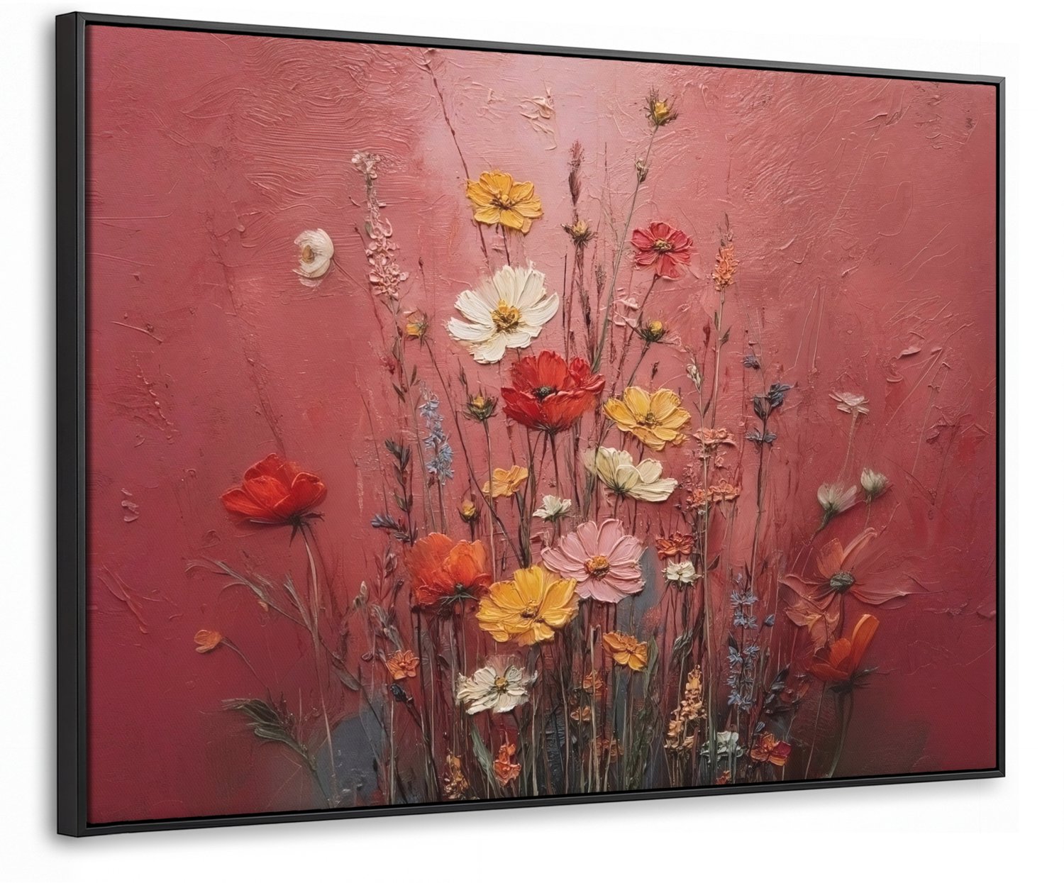 Canvas Schilderij met Baklijst 80x60cm - Bloemenboeket - Diepte - Tastbare textuur - Muurdecoratie woonkamer - Slaapkamer decoratie - Kamer accessoires - Schilderijen op canvas met lijst