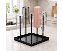 Flessen Droogrek voor Waterflessen - Afdruiprek met 5 Stangen en Opvangbak - Compact Flessenrek voor Keuken