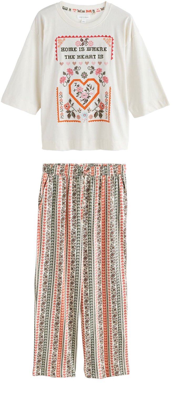 Next Dames - Pyjama met korte mouwen - Crème Oatmeal Cross Stitch