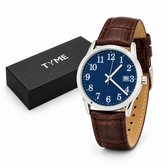 Tyme Cambridge Heren Horloge - 38mm Blauw/Bruin - Horloges voor Mannen - Polshorloge - Uurwerk - met Cadeauverpakking