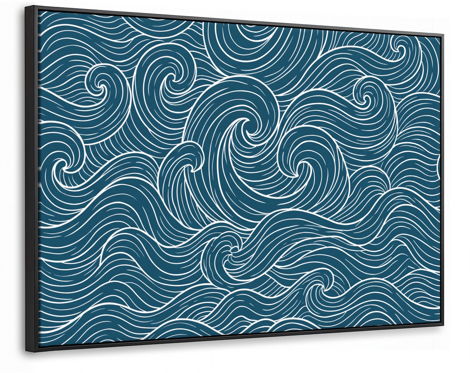 Canvas Schilderij met Baklijst 90x60cm - Golven - Spiraal - Water - Abstract - Blauw - Muurdecoratie woonkamer - Slaapkamer decoratie - Kamer accessoires - Schilderijen op canvas met lijst
