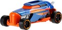 Blauwe en oranje Hot Wheels auto met opvallend open dakontwerp en zwarte wielen.