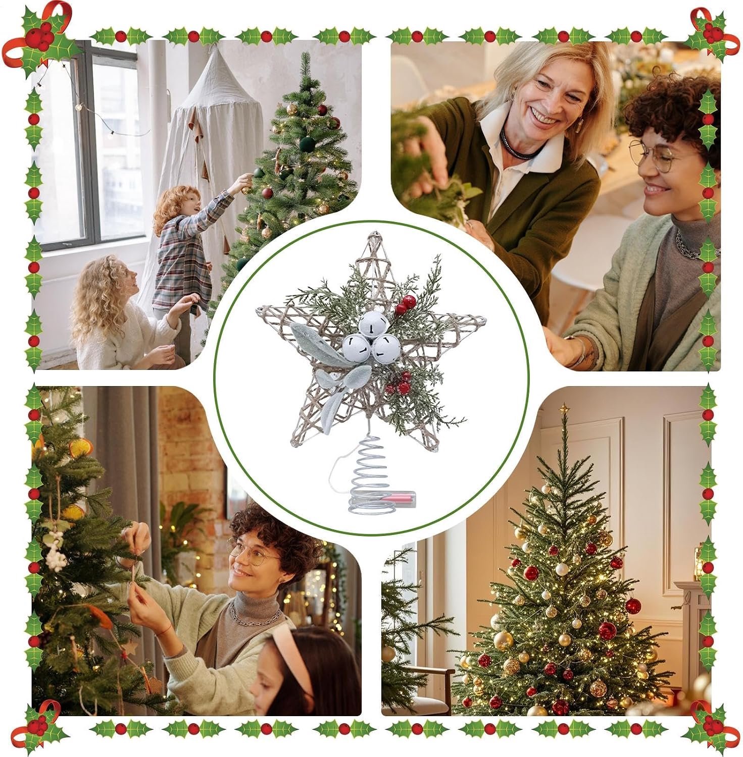 Glinsterende Kerstdecoratie - Kerstboom Piek - Piek kerstboom - Christmas piek - Vintage Verlichte Boomtopper Met Bel - Kerstboom topper - kerstversiering - kerstboomversiering - Verlichte Piek - Ster LED verlichting – foto 4