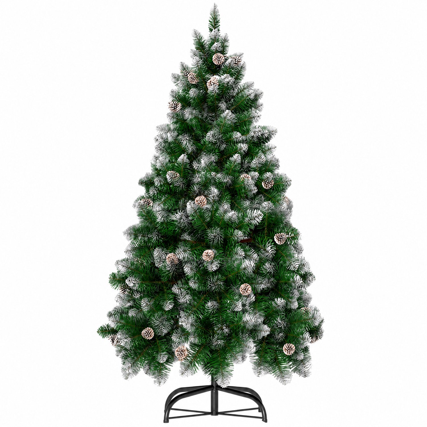 Kerstboom – 180cm Kunstkerstboom – Met Sneeuweffect & Dennenappels – Groene PVC Takken