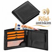 Portemonnee heren - portemonnee dames - betaalbare Portefeuille van echt Leer -duurzaam ruim en veilig | Anti Skim | 11 pasjes -zwart -liggend model billfold Unisex - Heren portemonnee