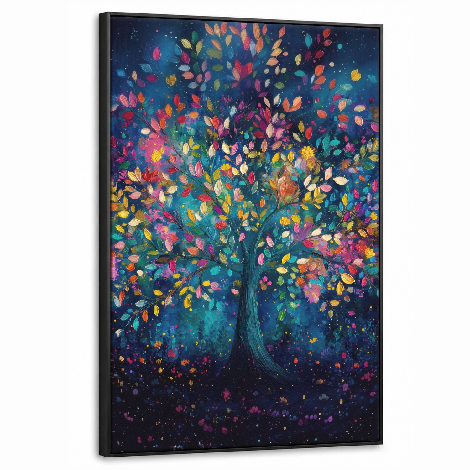 Canvas Schilderij met Baklijst 60x90cm - Kleurrijk - Boom - Magisch - Abstract - Muurdecoratie woonkamer - Slaapkamer decoratie - Kamer accessoires - Schilderijen op canvas met lijst