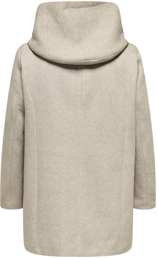 Beige jas met capuchon, achterzijde.