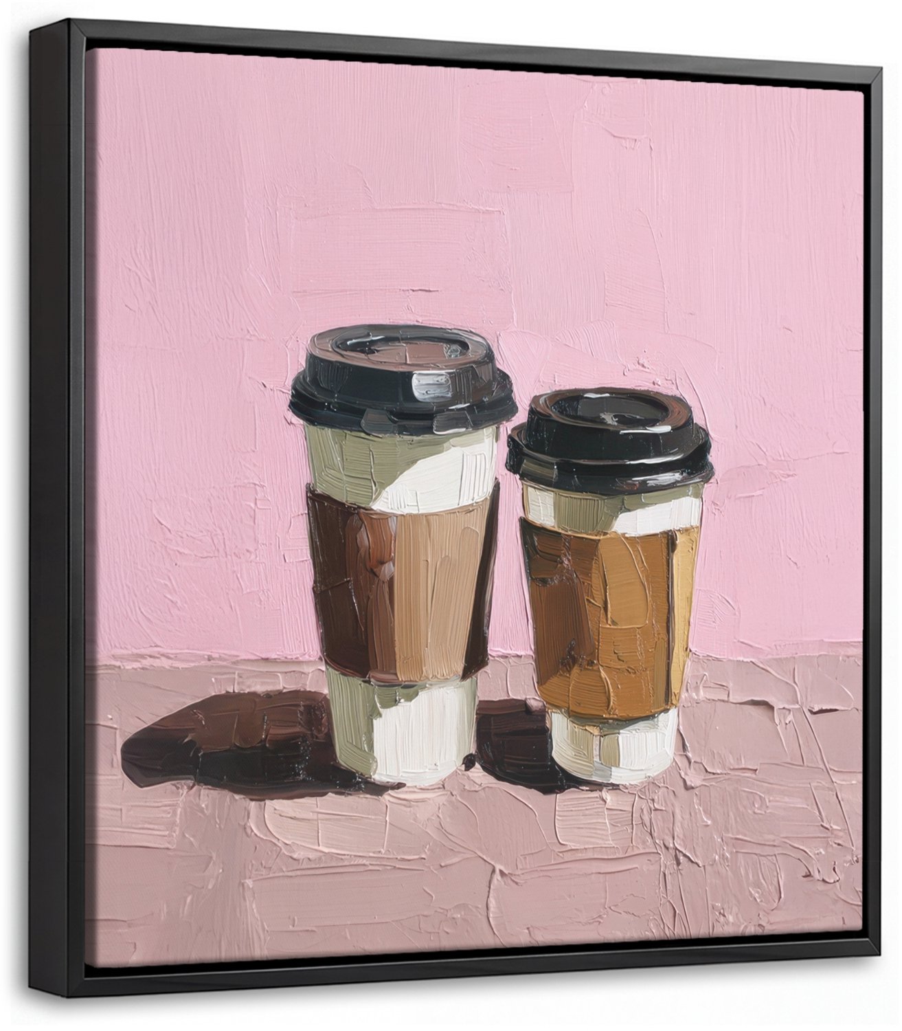 Canvas Schilderij met Baklijst 20x20cm - Koffiebekers - Deksel - Verf - Textuur - Muurdecoratie woonkamer - Slaapkamer decoratie - Kamer accessoires - Schilderijen op canvas met lijst