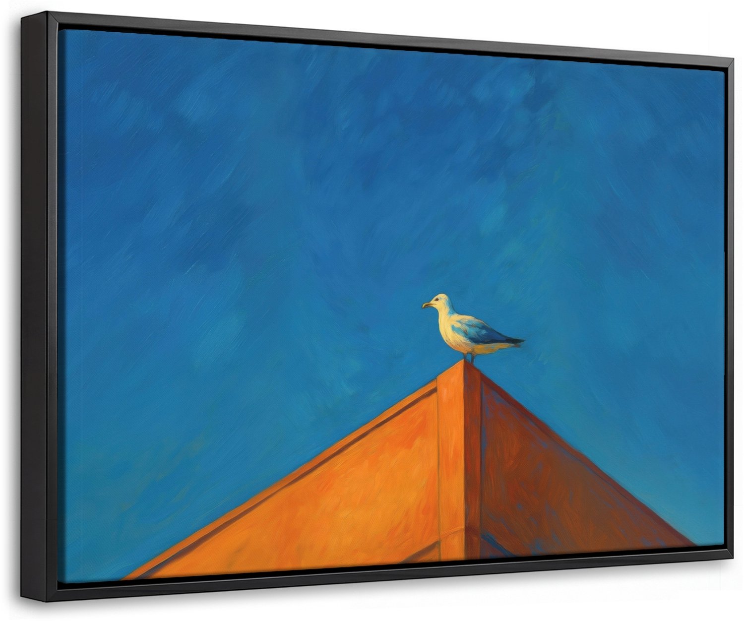 Canvas Schilderij met Baklijst 30x20cm - Meeuw - Gebouw - Lucht - Geschilderd - Muurdecoratie woonkamer - Slaapkamer decoratie - Kamer accessoires - Schilderijen op canvas met lijst
