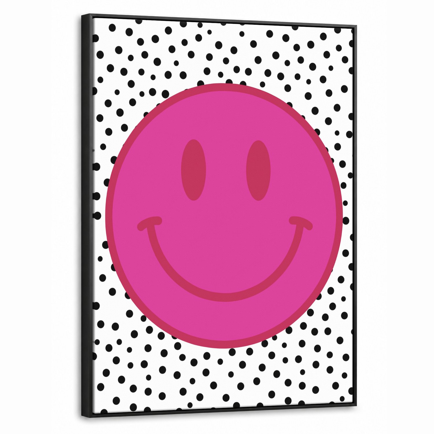 Canvas Schilderij met Baklijst 60x80cm - Smiley - Roze - Stippen - Muurdecoratie woonkamer - Slaapkamer decoratie - Kamer accessoires - Schilderijen op canvas met lijst