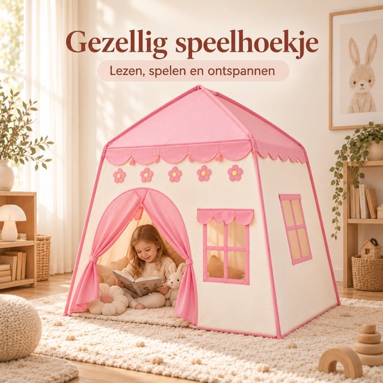 Bobbel Home - Speeltent XL - Met LED-verlichting - Speelkasteel - Roze Tent - Tent Voor Kinderen - Kindertent - Speelhuisje — cadeau in Spellen & Speelgoed - foto 3