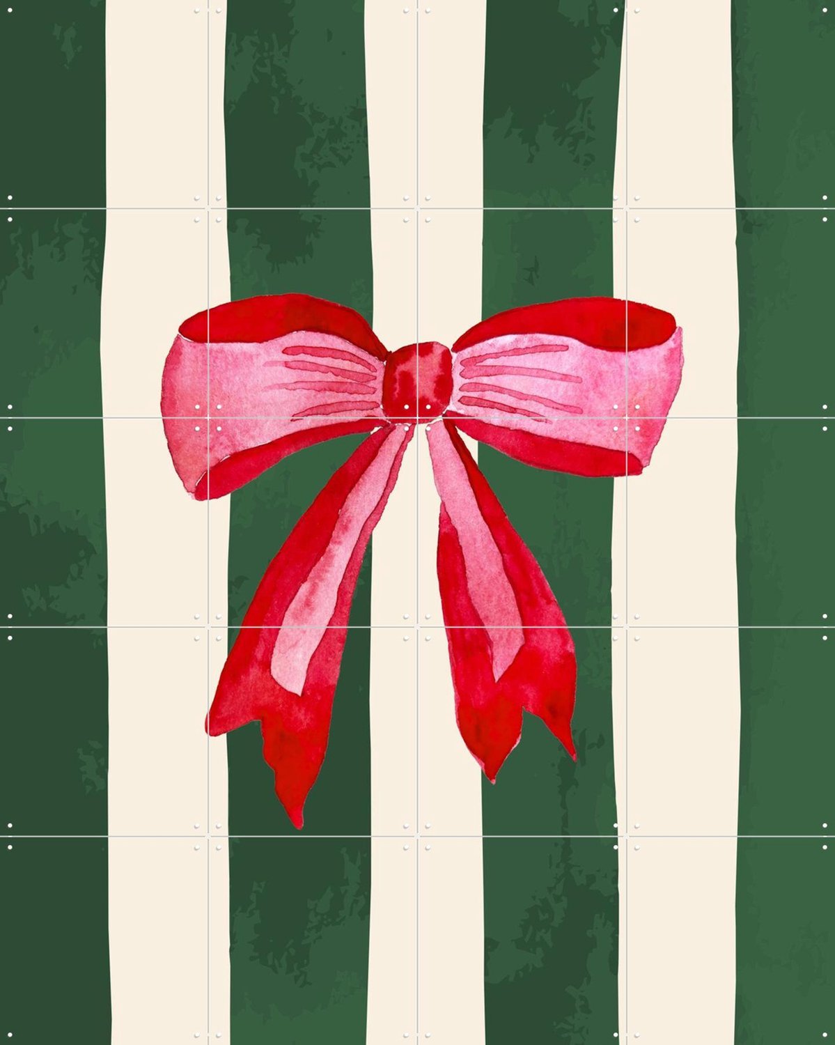 IXXI Festive Red Ribbon, Palmartprints - 80 x 100 cm - Grote wanddecoratie en posters - Strepen, Trap, Woonkamer, Kerst Groen / Rood