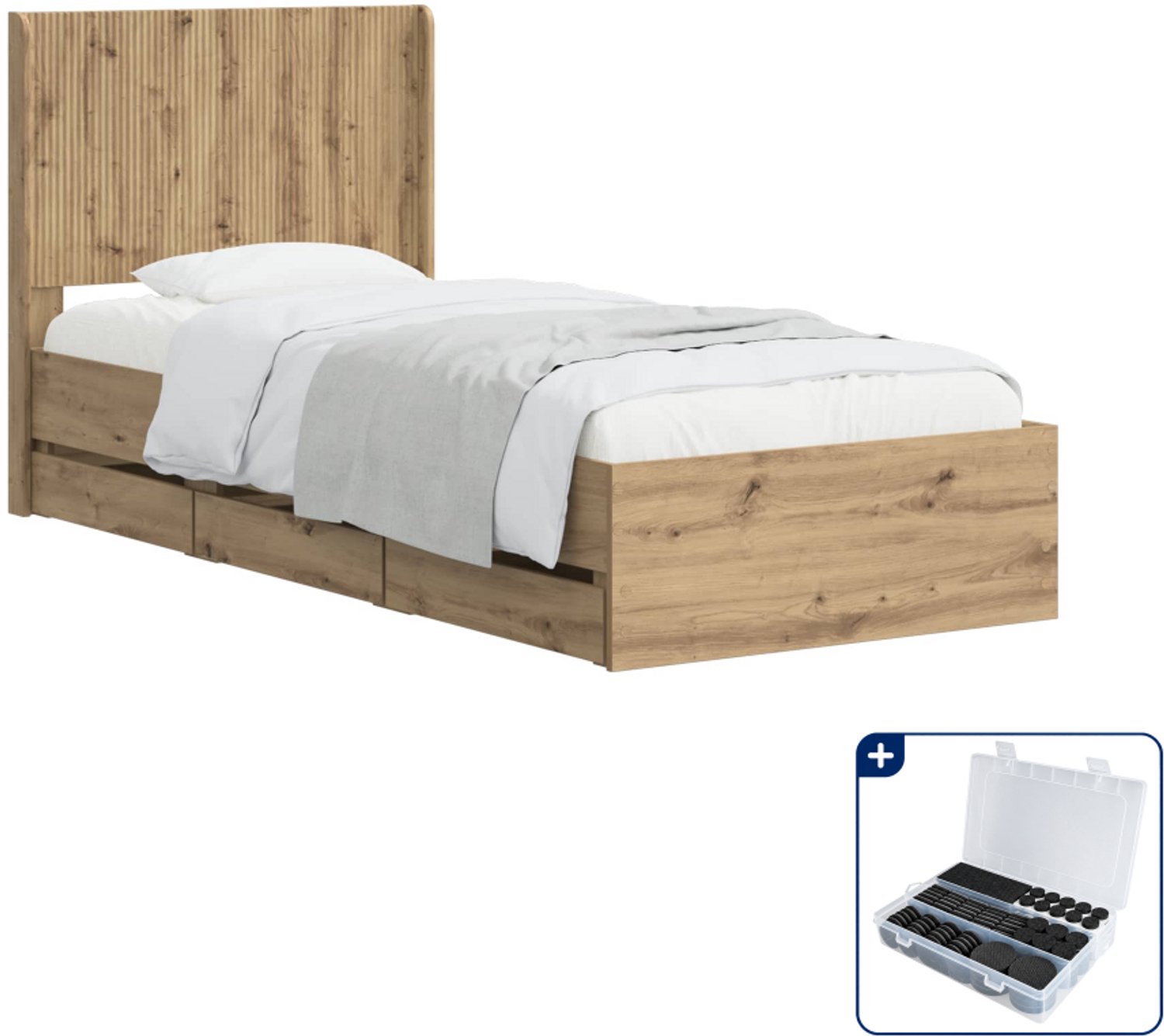 vidaXL bedframe - 90 x 200 cm - bewerkt hout - artisanaal eiken - Inclusief antikrasvilt 177-delig Bruin