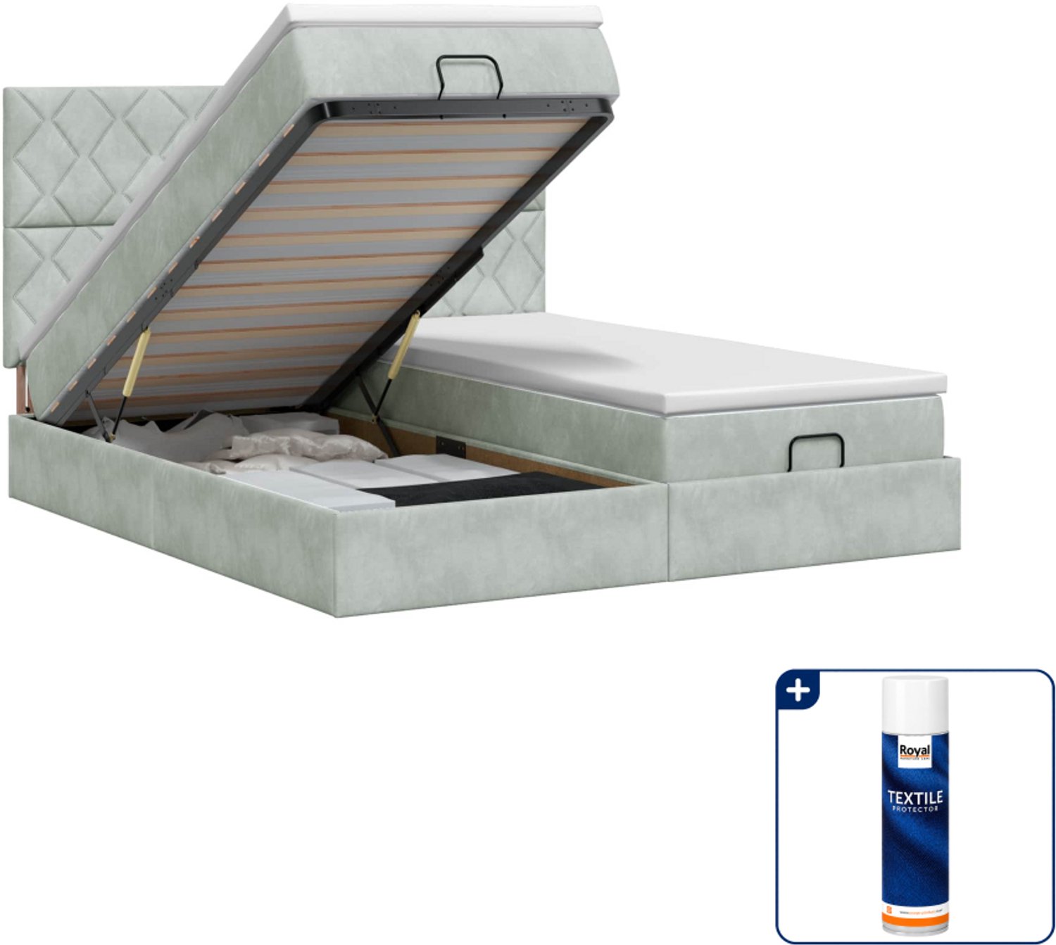 vidaXL ottoman bed met matras 2 st - queensize - lichtgrijs - fluweel - Inclusief textielbeschermer 500 ml