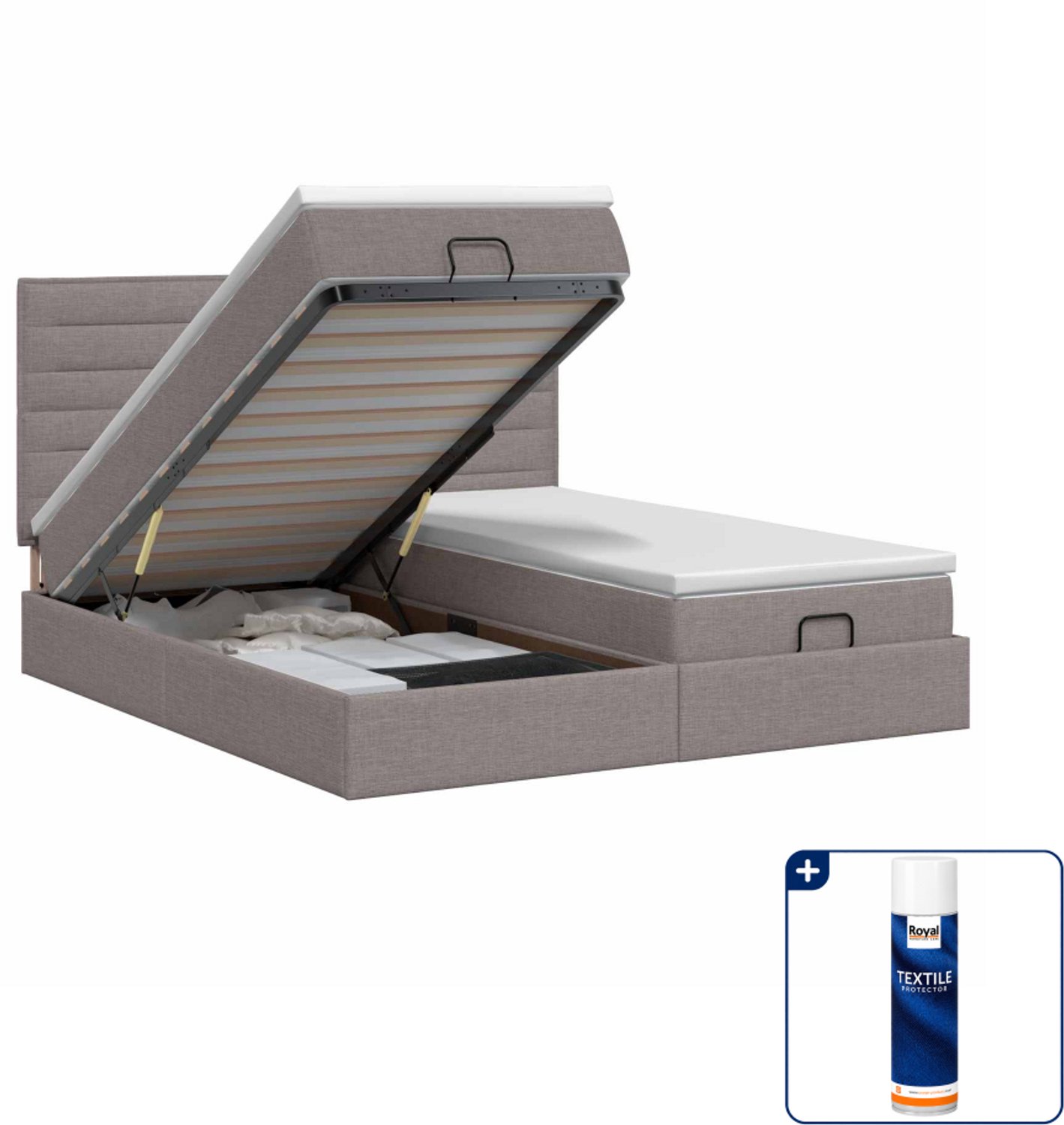 vidaXL Ottoman bedset met matras - 200 x 200 cm - taupe - Inclusief textielbeschermer 500 ml