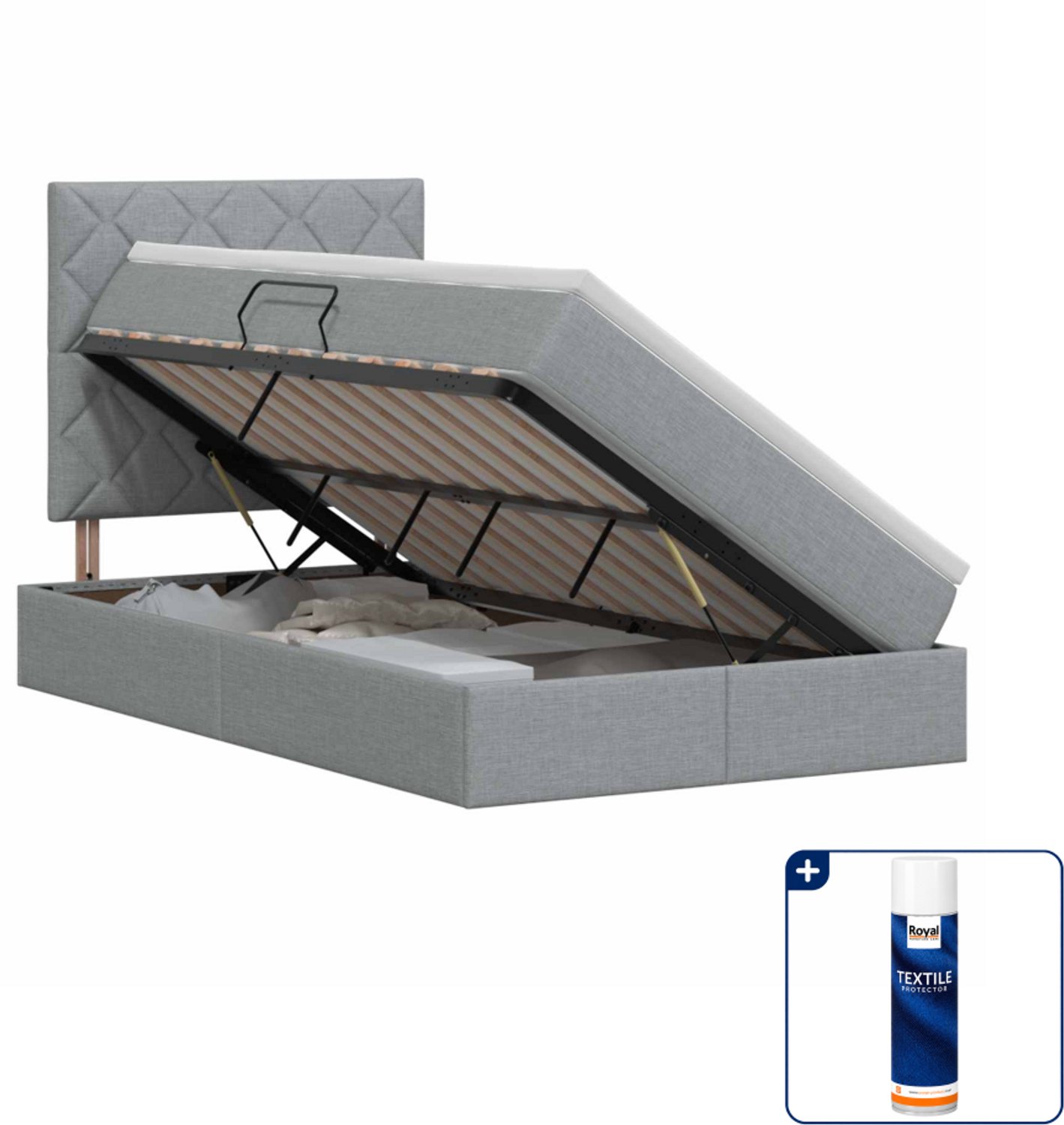 vidaXL Opbergbed met matras - 120 x 200 cm - kunstleer - lichtgrijs - Inclusief textielbeschermer 500 ml