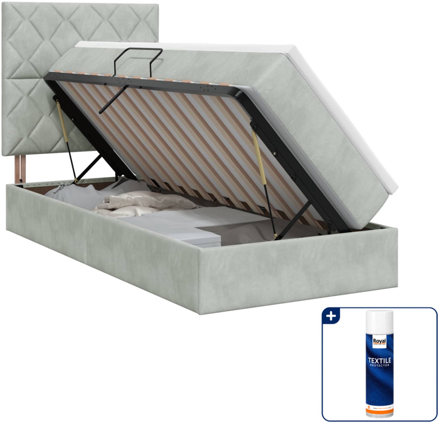 vidaXL opbergbed met matras - 90 x 190 cm - lichtgrijs - Inclusief textielbeschermer 500 ml