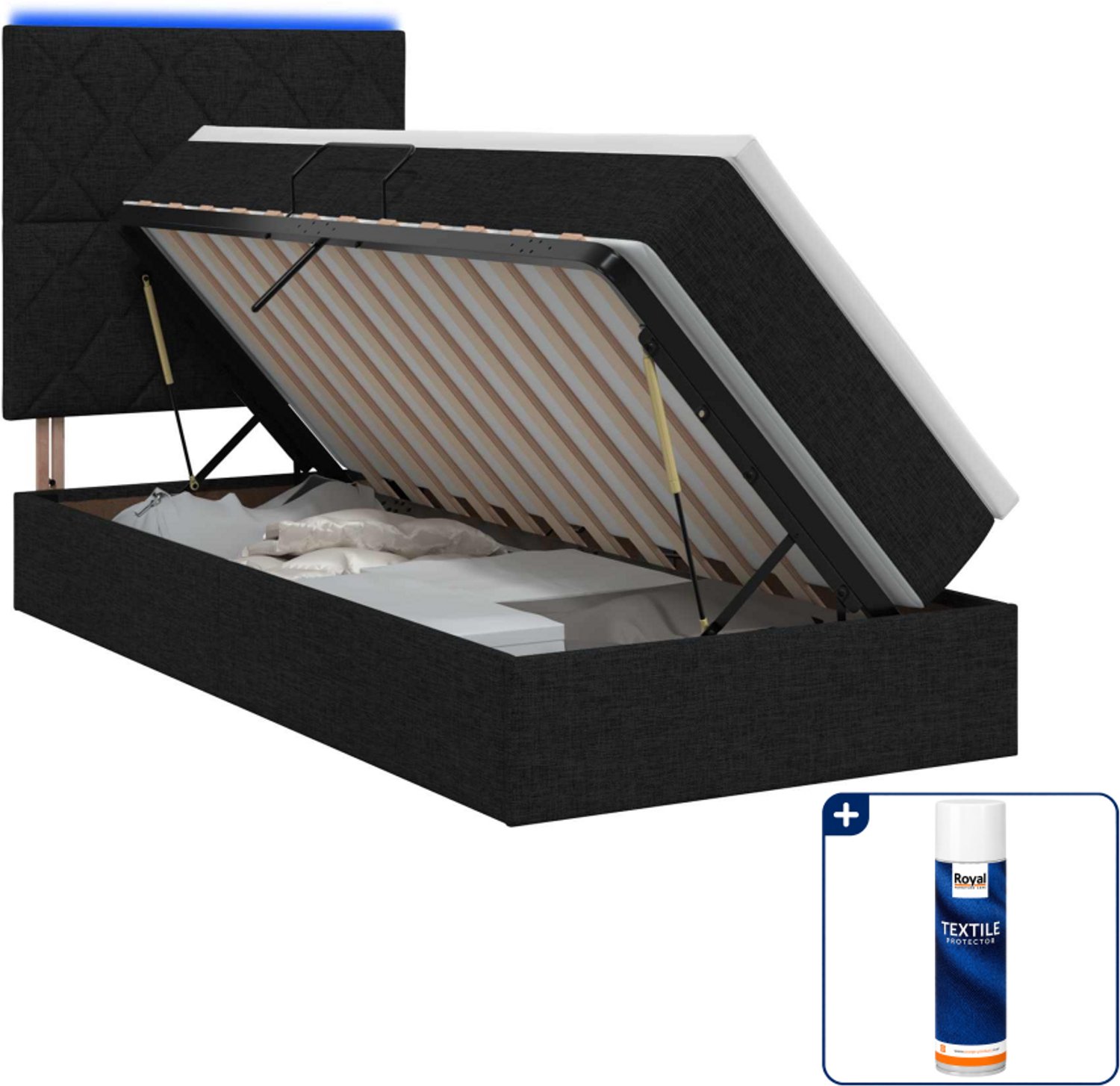 vidaXL opslagbed met matras - 100 x 200 cm - zwart - Inclusief textielbeschermer 500 ml