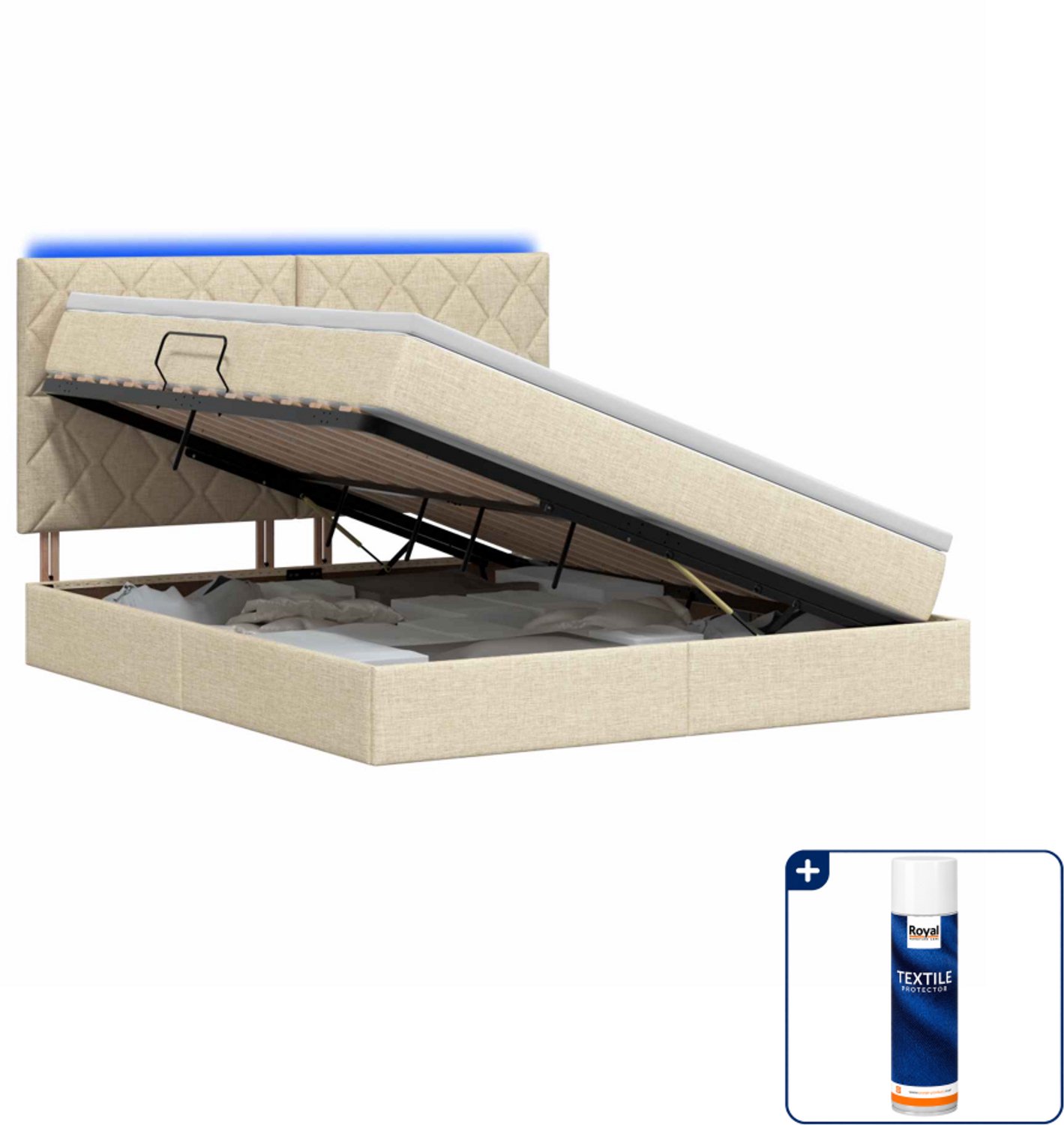 vidaXL LED opslagbed - Kingsize - 180 x 200 cm - crèmekleurig - Inclusief textielbeschermer 500 ml
