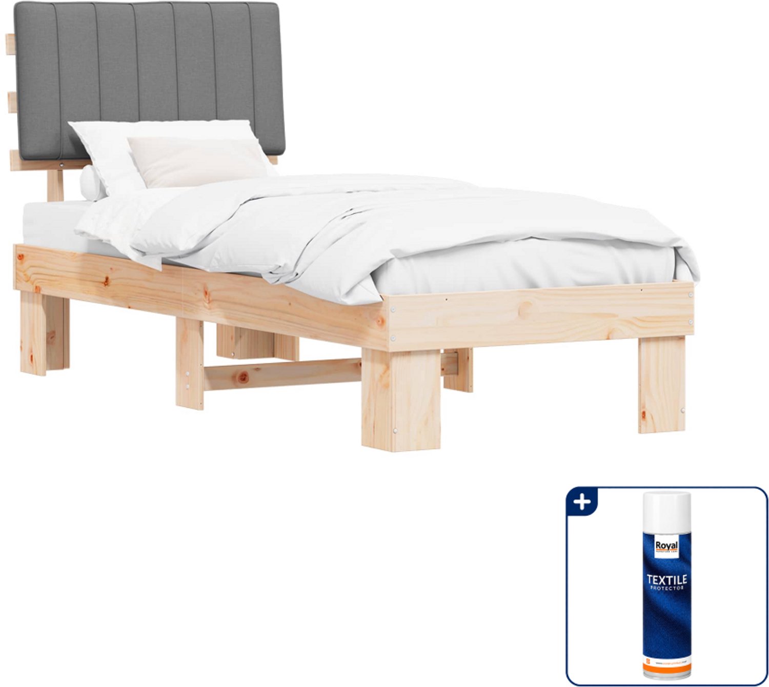 vidaXL Bedframe - 80 x 200 cm - massief grenenhout - lichtgrijs - Inclusief textielbeschermer 500 ml