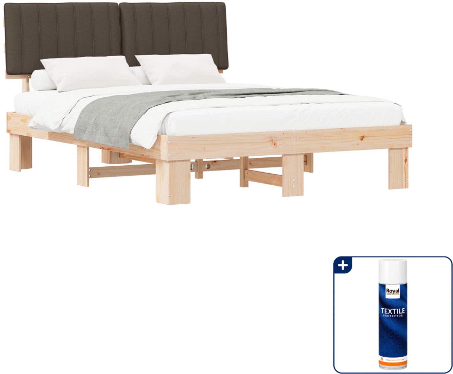 vidaXL Bedframe - 150 x 200 cm - massief grenenhout - taupe - Inclusief textielbeschermer 500 ml