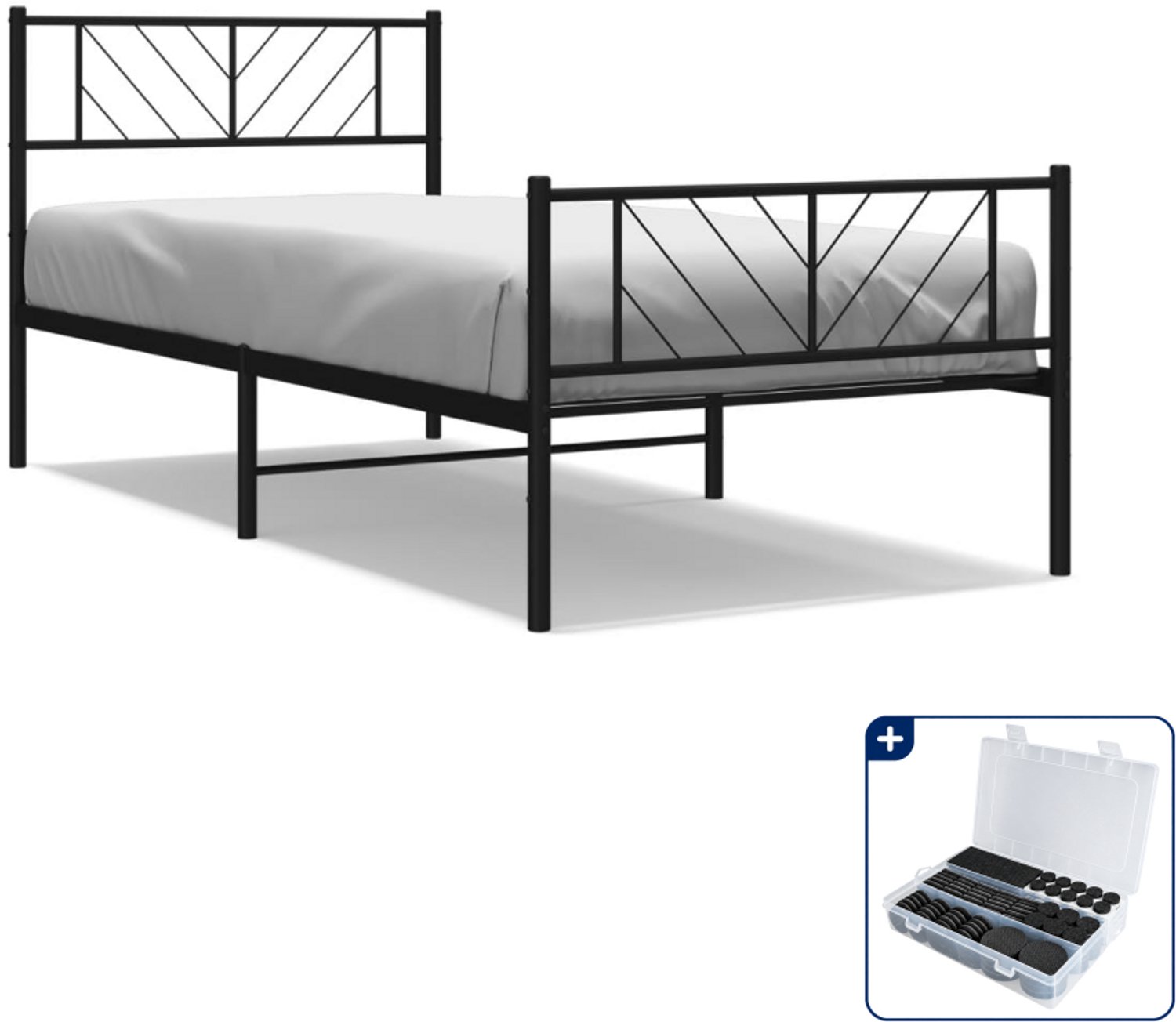 vidaXL bedframe met hoofd- en voeteneinde - 90 x 200 cm - staal - zwart - Inclusief antikrasvilt 177-delig