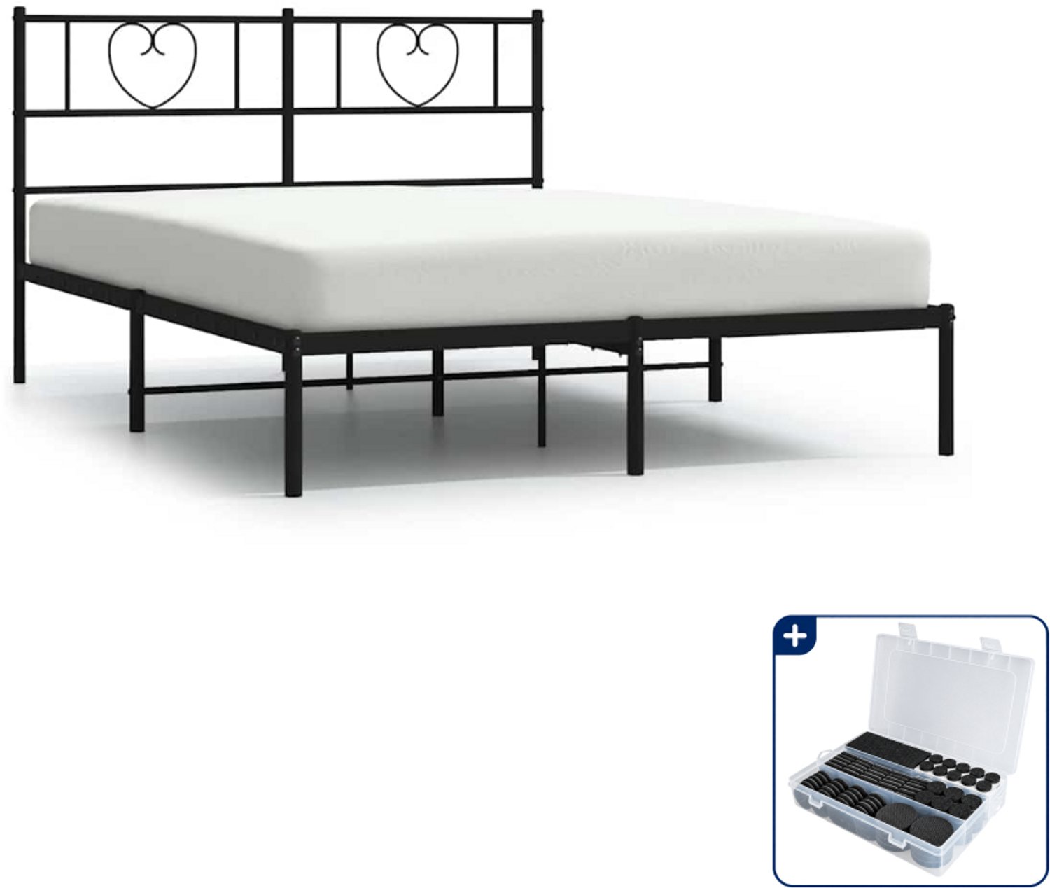 vidaXL Queensize bedframe - 160 x 200 cm - metaal - zwart - Inclusief antikrasvilt 177-delig