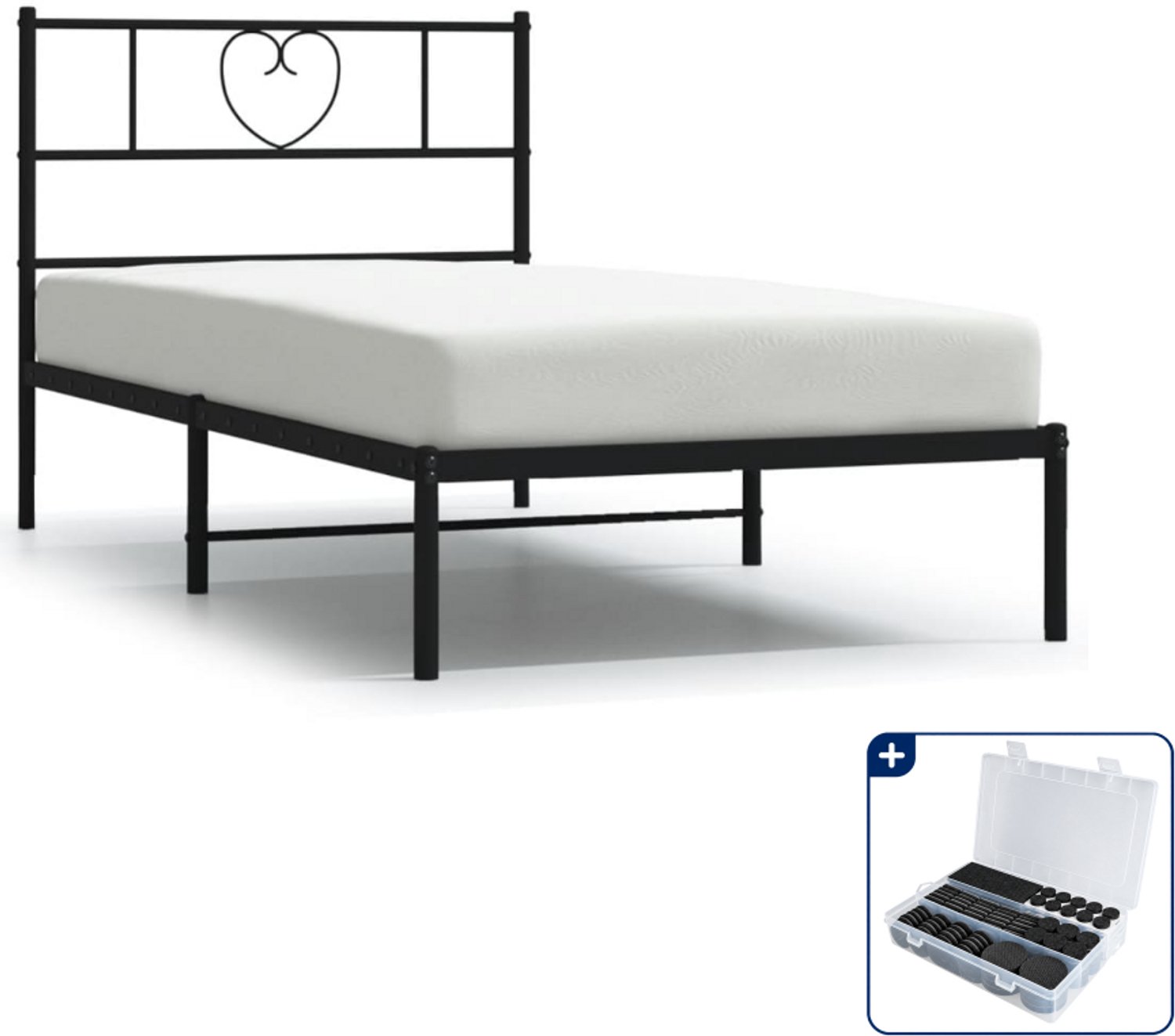 vidaXL bedframe met hoofdbord - 90 x 190 cm - staal - zwart - Inclusief antikrasvilt 177-delig