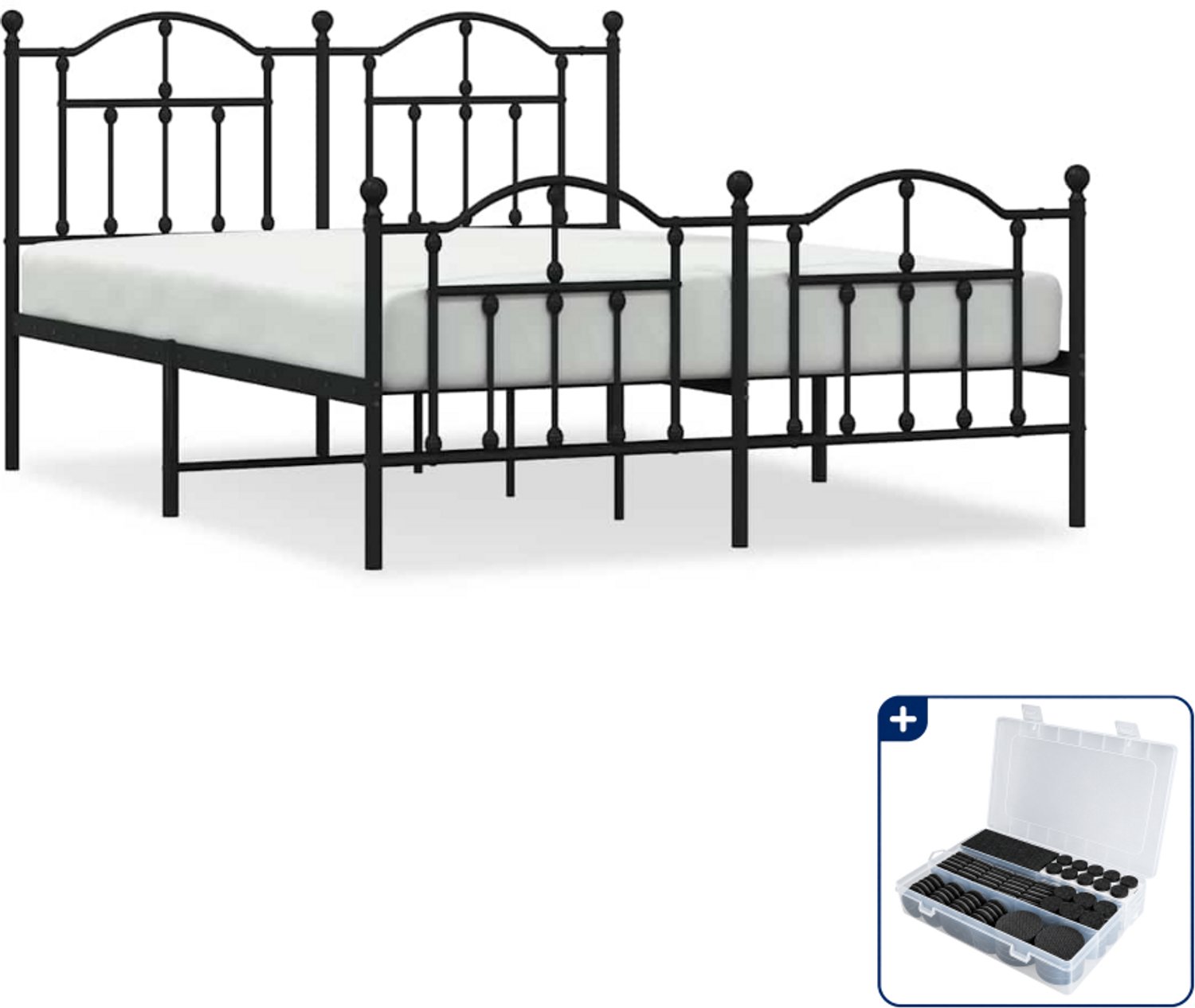 vidaXL Bedframe 150 x 200 cm - staal - zwart - Inclusief antikrasvilt 177-delig