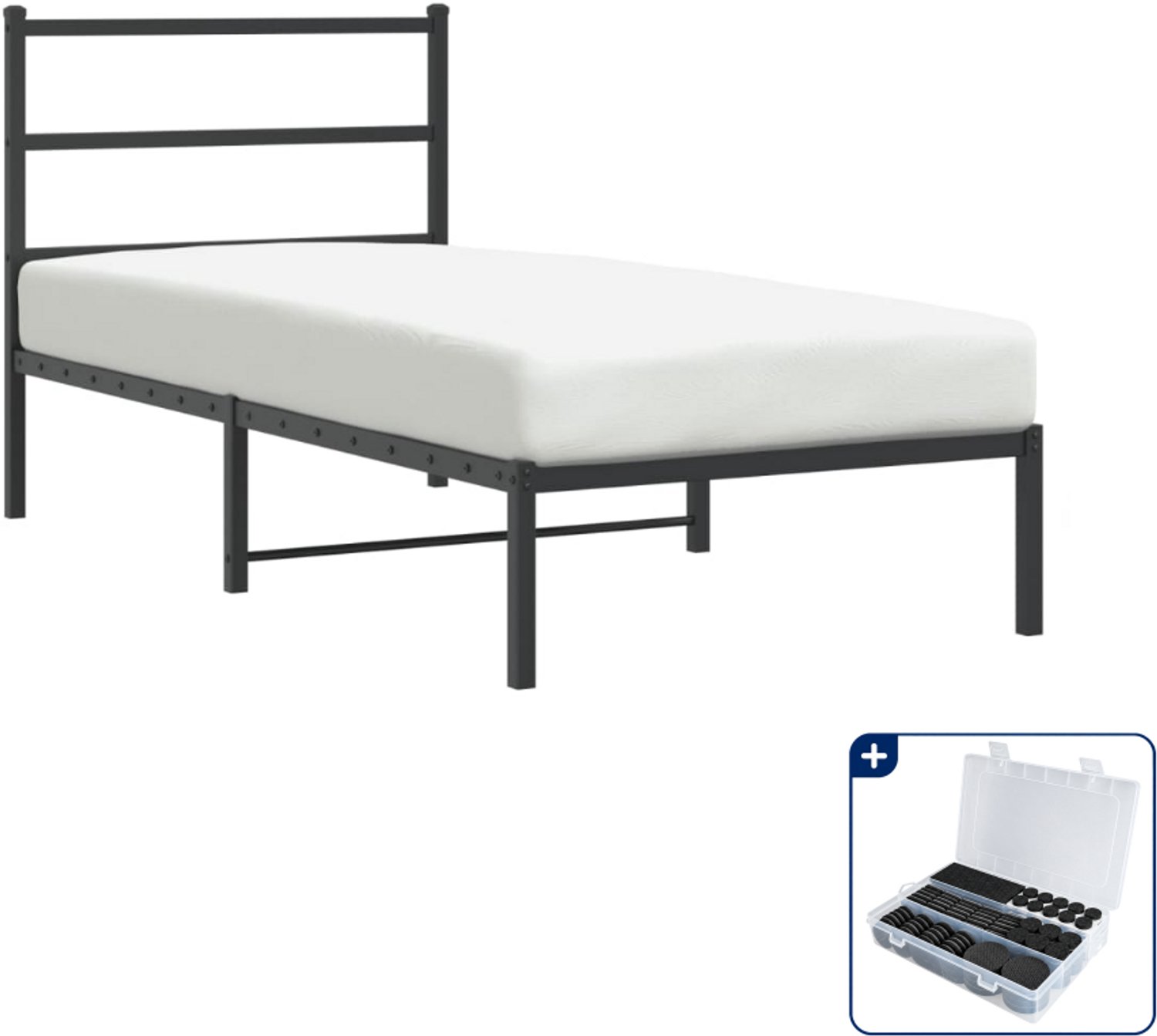vidaXL bedframe - 90 x 190 cm - staal - zwart - Inclusief antikrasvilt 177-delig