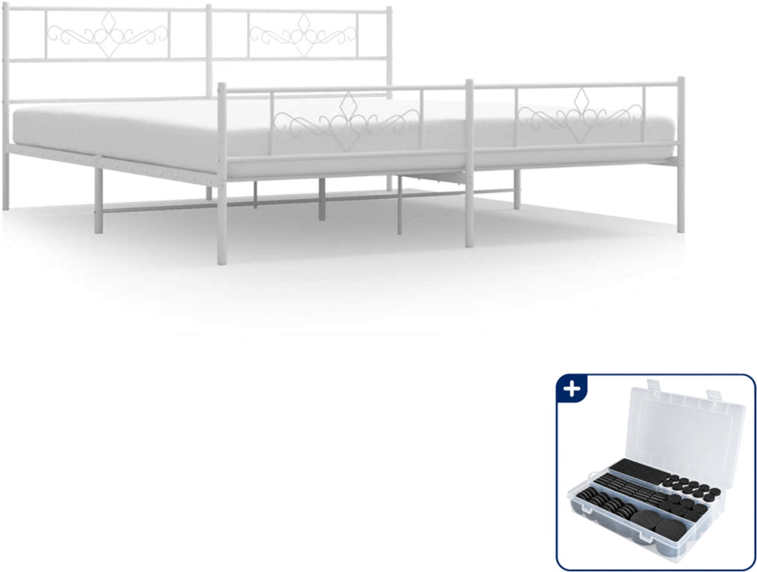 vidaXL Bedframe - 183 x 213 cm - metaal - wit - Inclusief antikrasvilt 177-delig