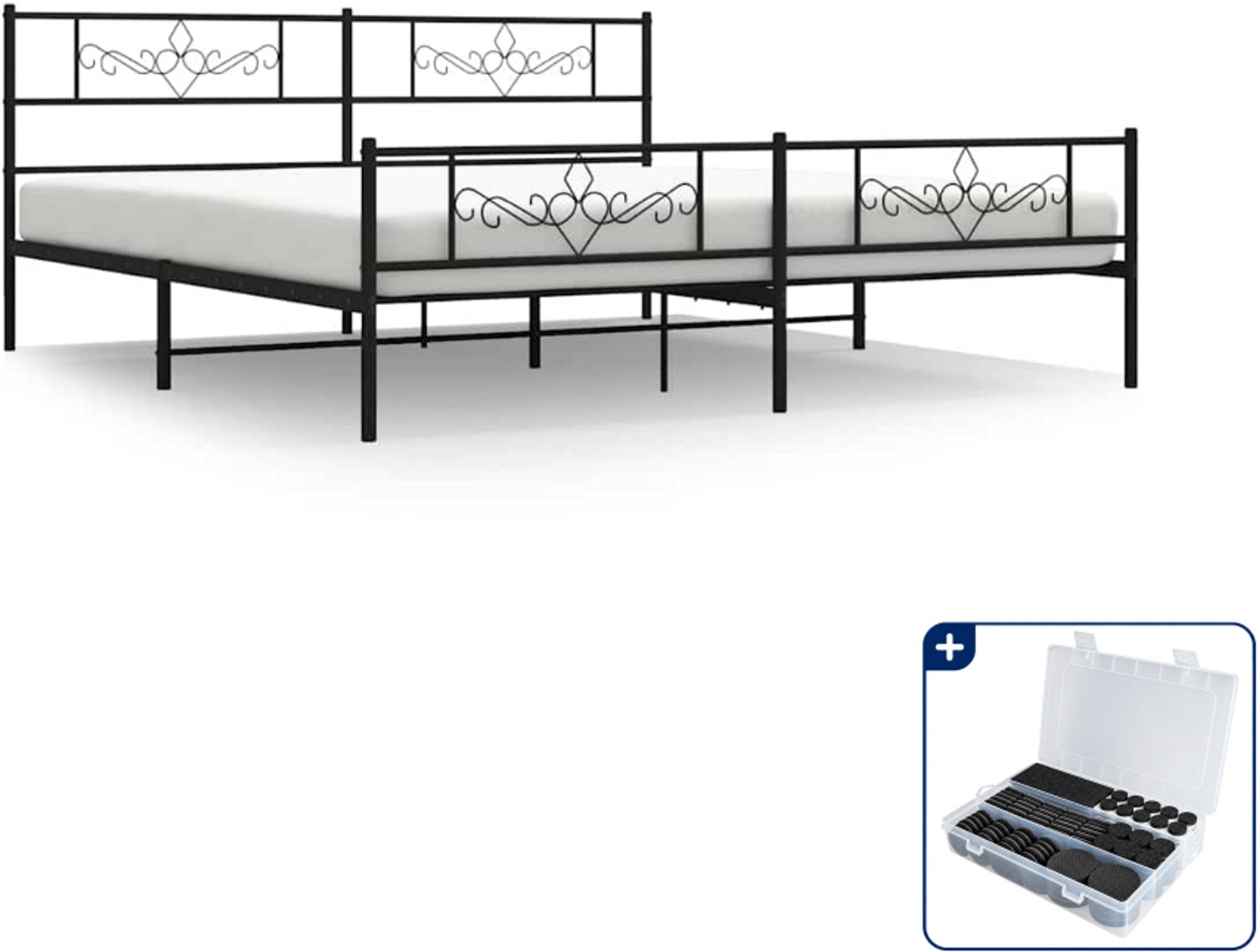 vidaXL bedframe - 193 x 203 cm - metaal - zwart - Inclusief antikrasvilt 177-delig