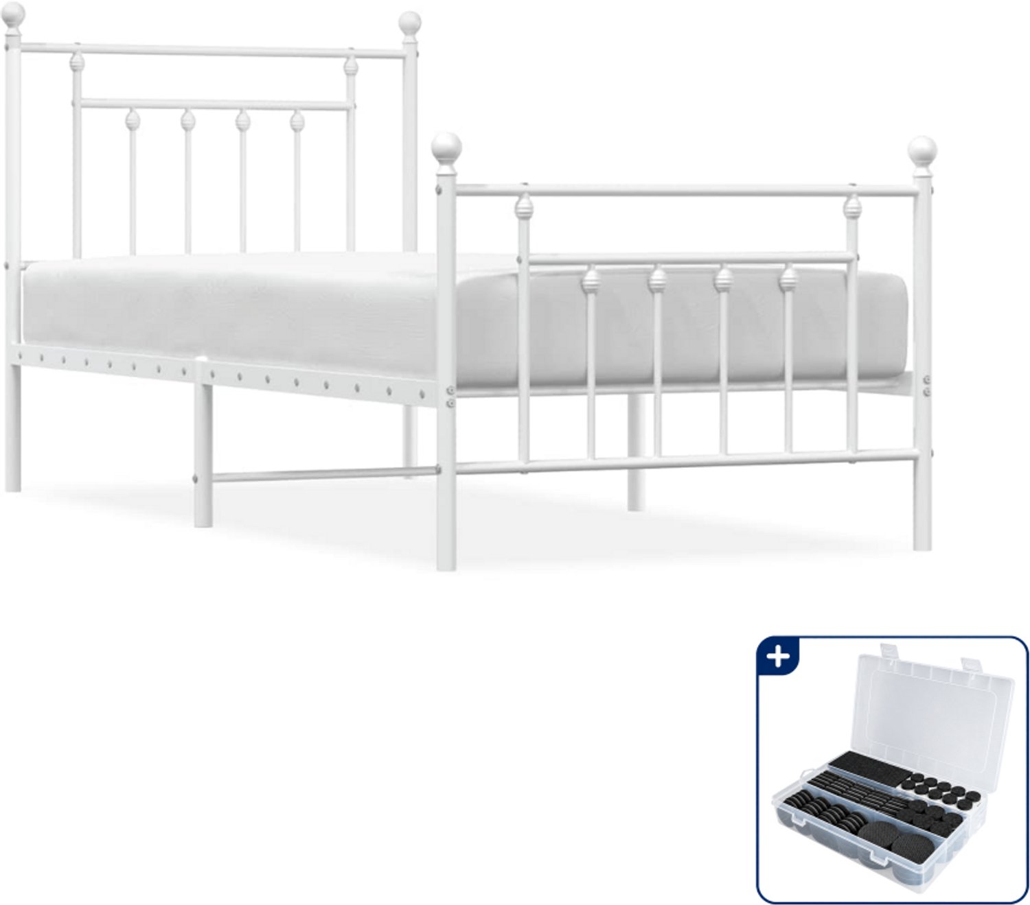vidaXL Bedframe - 90 x 190 cm - staal - wit - Inclusief antikrasvilt 177-delig