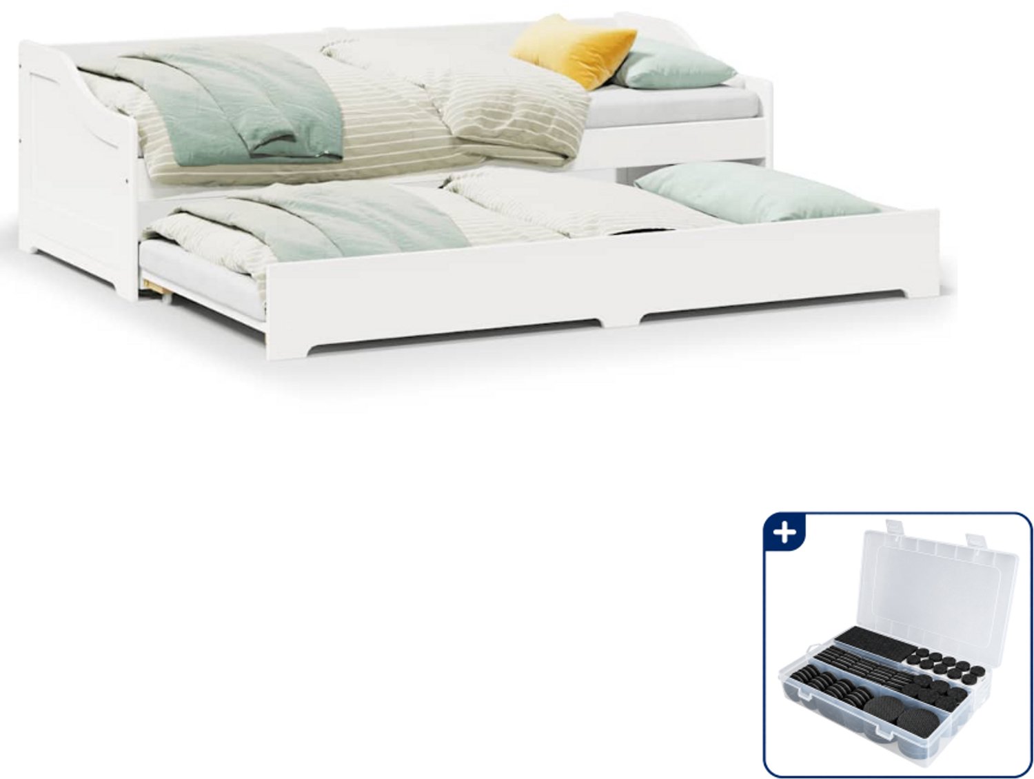 vidaXL slaapbank met onderschuifbed IRUN - 90 x 200 cm - wit - Inclusief antikrasvilt 177-delig