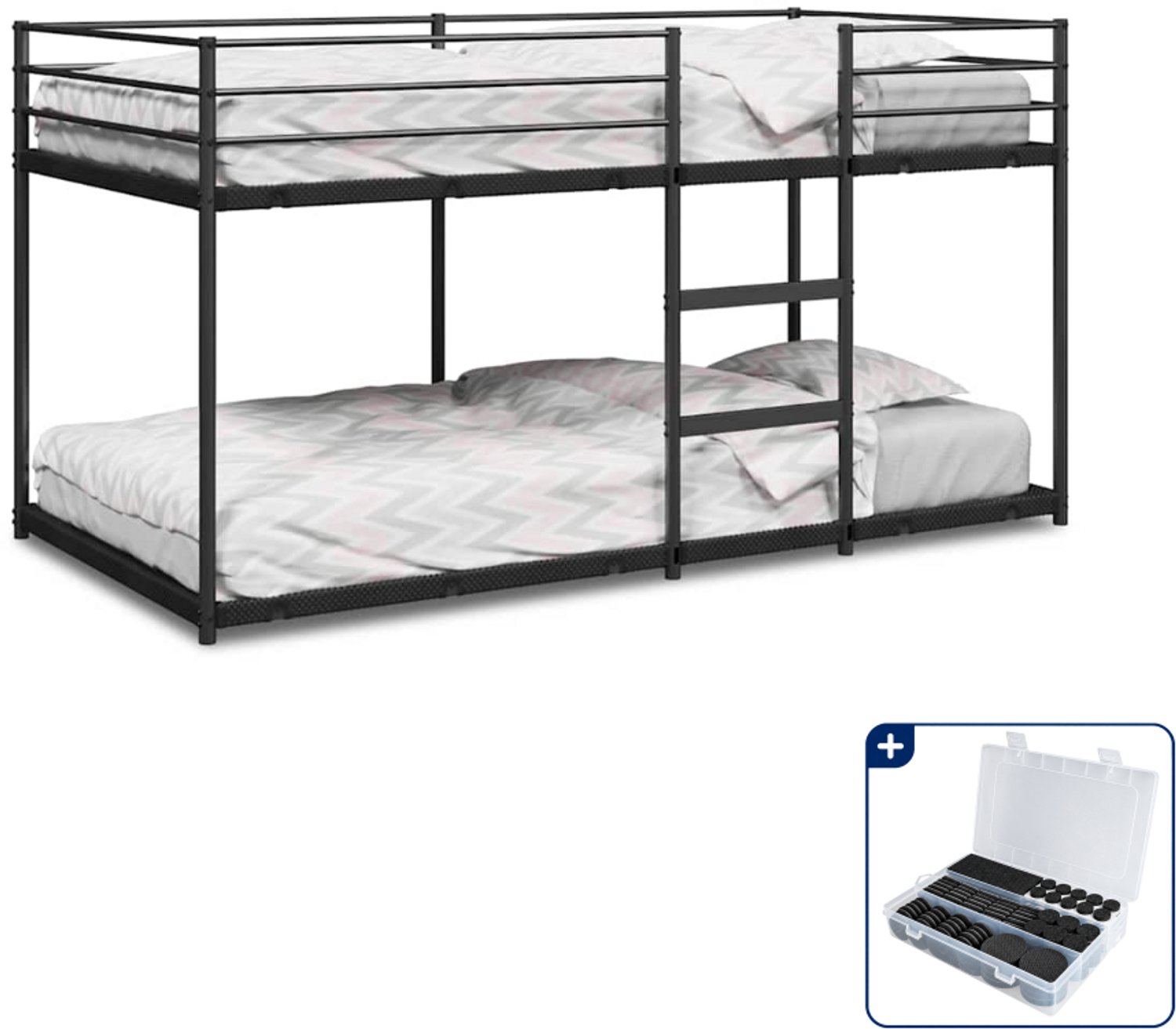 vidaXL stapelbed - 90 x 190 cm - staal - zwart - Inclusief antikrasvilt 177-delig