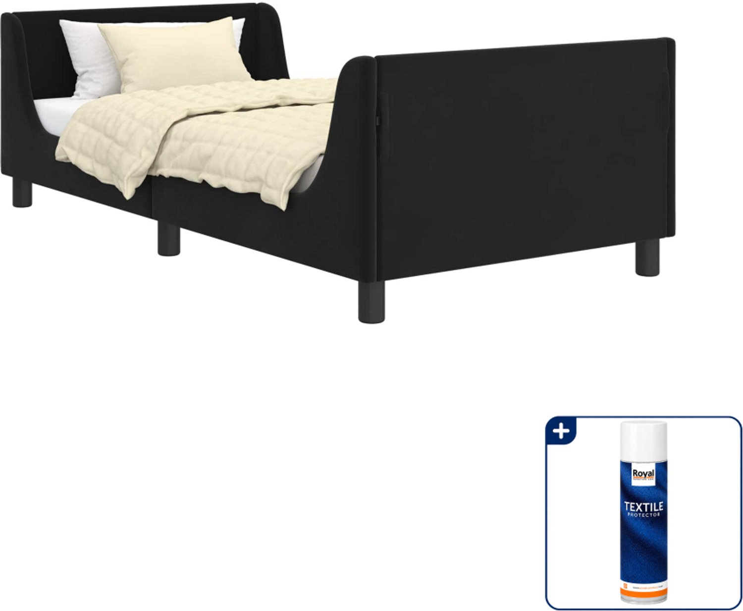vidaXL kinderbedframe - 80 x 200 cm - fluweel - zwart - Inclusief textielbeschermer 500 ml