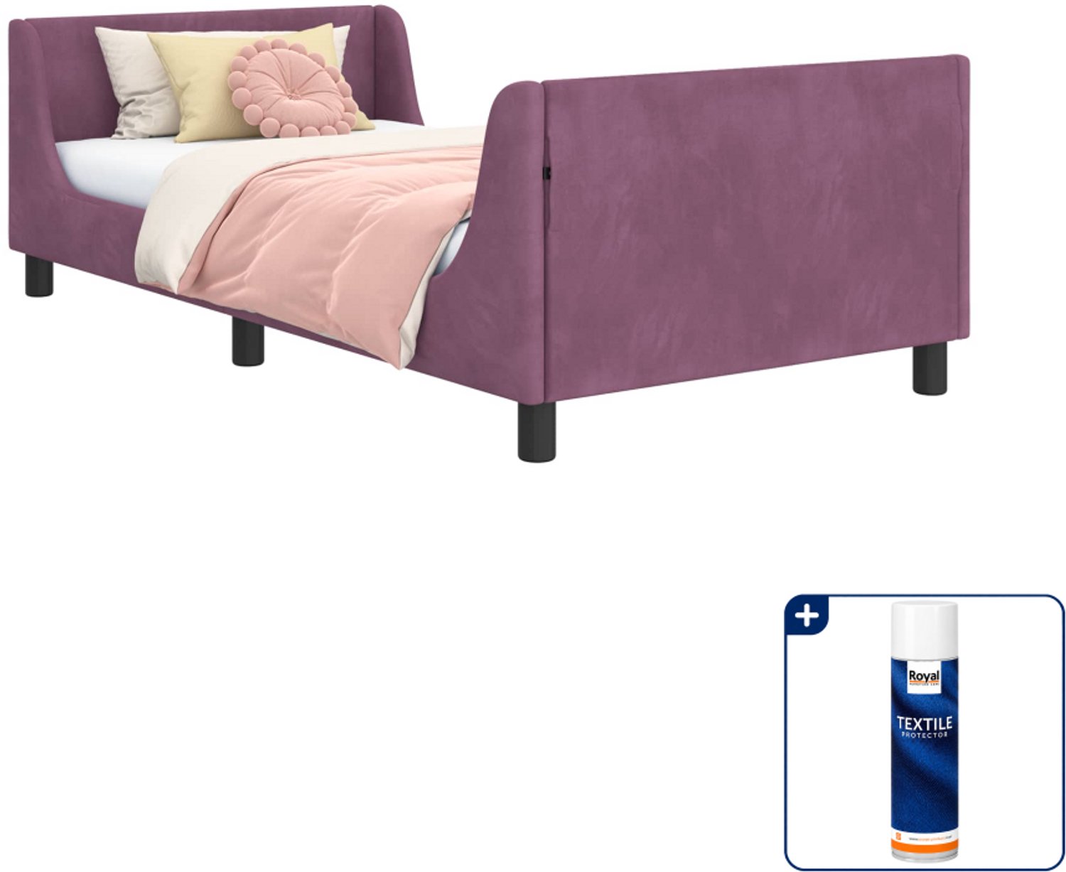 vidaXL kinderbedframe - 80 x 200 cm - fluweel - paars - Inclusief textielbeschermer 500 ml